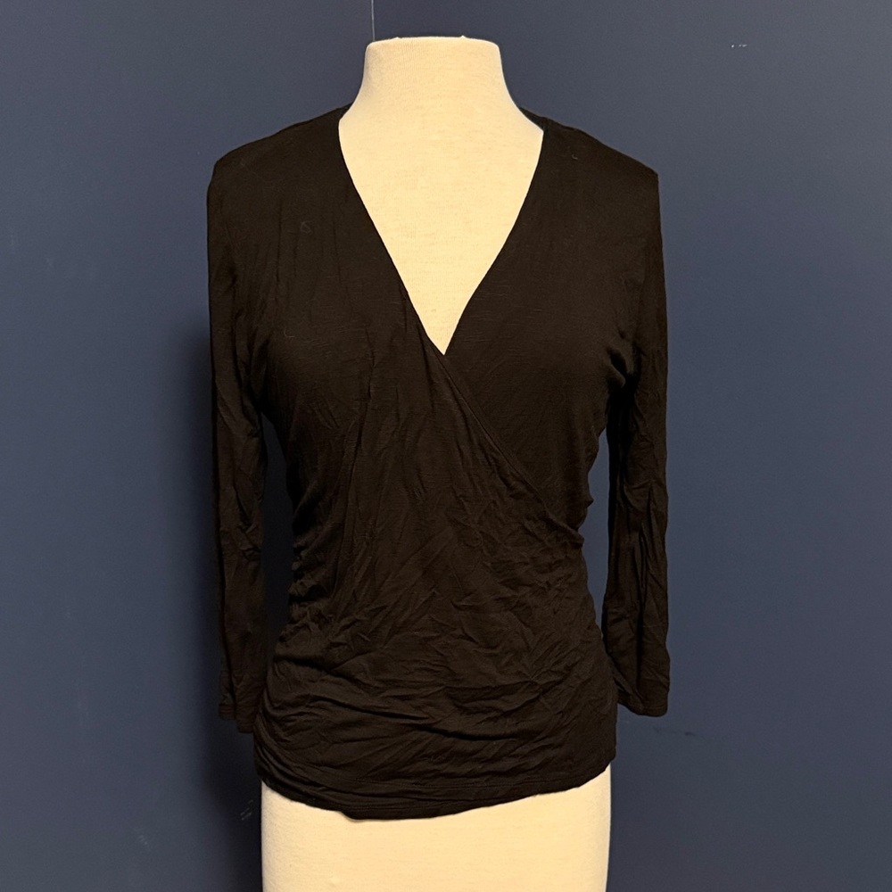 White House Black Market Black Wrap-Style V-Neck Blouse